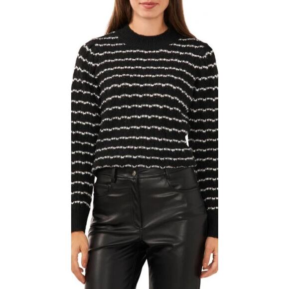 Halogen Striped Wool Blend Mock Neck Knit Sweater Black Minimalist Chic XL NWT - Picture 1 of 11